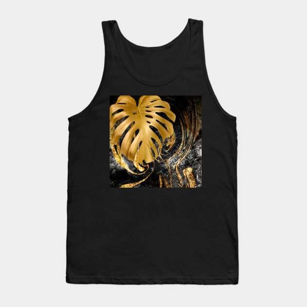Black Gold marble and monstera Tank Top by GreekTavern